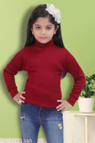 Maroon wool high neck sweater for girls winter wear - Quality kids' fashion accessory in solid pattern, perfect for cold weather and stylish winter outfits. Made in India, size 1-2 years