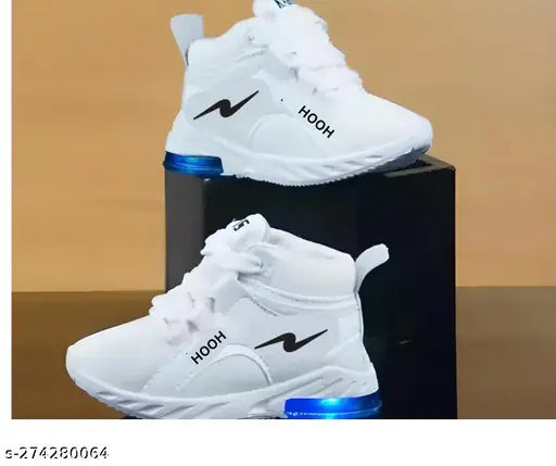 White casual kids shoes with blue accents
