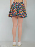Green polyester elastane N-Gal floral printed mini skirt with attached inner shorts, perfect for casual or formal occasions. High-quality fabric ensures comfort and flexibility