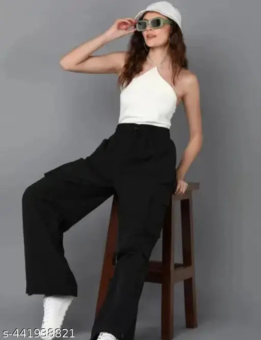 Grey or black women's high waist cargo pants