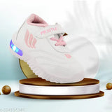 Pink casual LED velcro lightweight shoes with outdoor sports features, suitable for tiny children