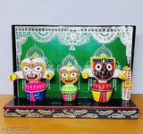 Marble handicraft figurines: Lord Jagannath Balabhadra and Devi Shubhadra idol, Indian home decorative showpiece (12cm x 10cm x 1cm)