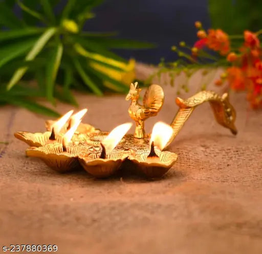 Panchmukhi Arti diya, 19cm x 23cm aluminum God idol for pooja table, made in India
