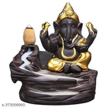 Handcrafted polyresin-marble combo of 2 Backflow Idols: Lord Ganesh & Sai Baba, white & black; includes 51 incense cones