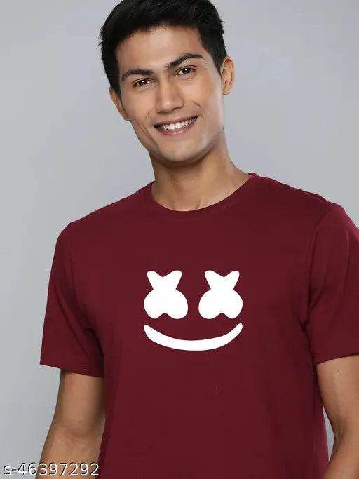 100% cotton maroon marshmallow men's graphic printed t-shirt, perfect gym style and multi-purpose wear