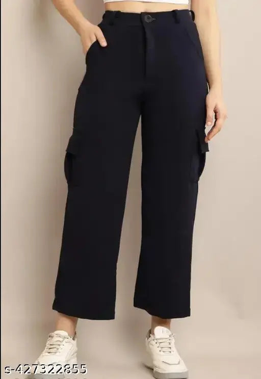 Black cargo pants for women, casual style, elastic waistband