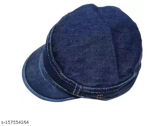 Blue denim caps with flat top and adjustable strap