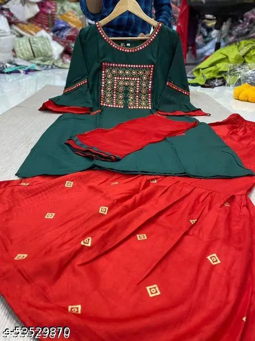 Vedika pure rayon dupatta set with 3m length, red and green colors
