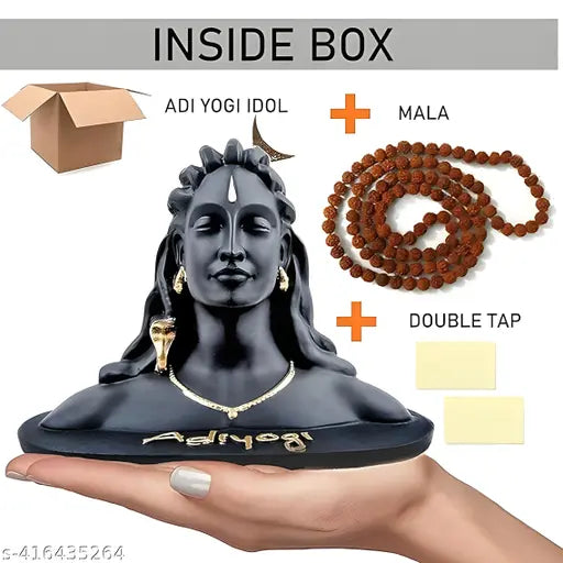 Black adiyogi lord shiva handcrafted polyresin figurine, Indian artisanal statue of Adi Shankara's form