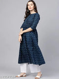 Cotton printed anarkali kurta set with palazzos, three-quarter sleeves - Aishani Fabulous Women Kurta Sets, Indian fashion for women
