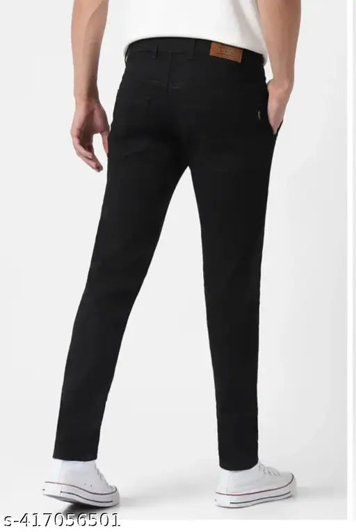Cotton men's black regular jeans by Comfy Top of the World, affordable mid-rise slim fit for low price, India origin