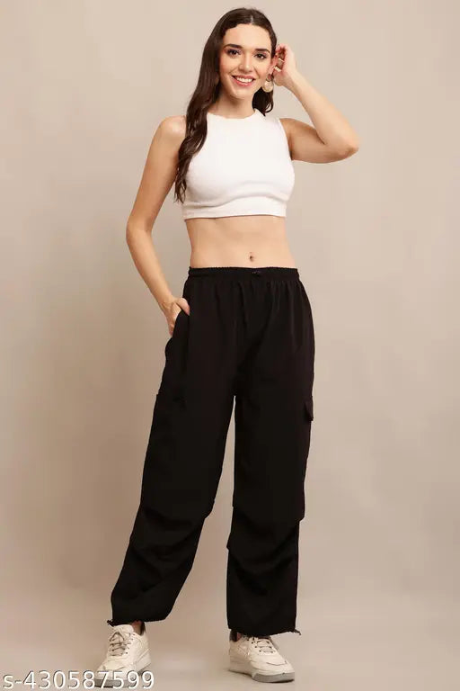Black linen cargo pants, casual summer wear