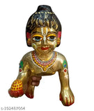 Brass Krishna idol, 'Laddu Gopal' size 6 number, traditional Indian temple decor