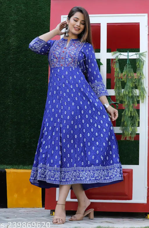 Blue designer kurta with traditional design and embroidery