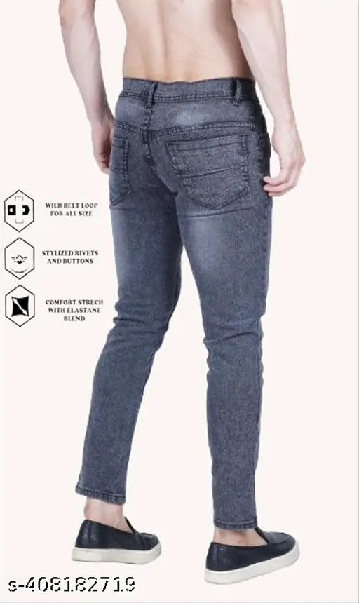 Grey cotton blend slim fit jeans