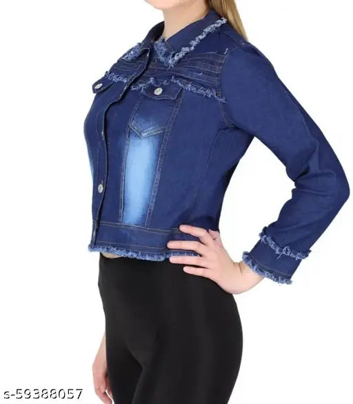 Dark denim long-sleeve jacket, solid pattern, ideal for everyday wear, India origin