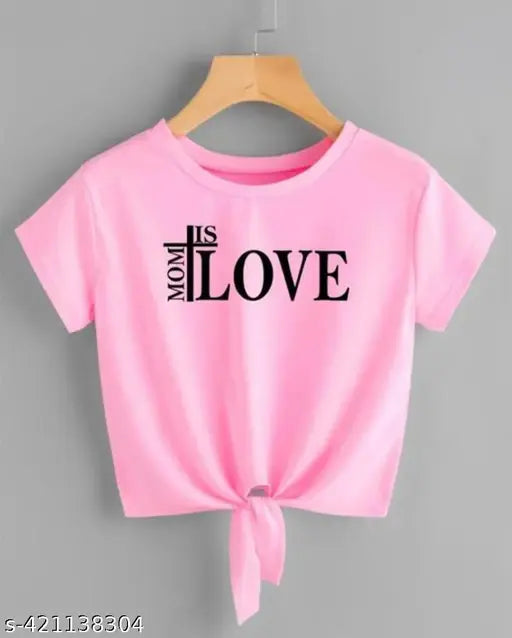 Pink cotton blend crop top t-shirt for women, "God is Love" printed, short sleeves, size S (Bust 32in, Len 18in)