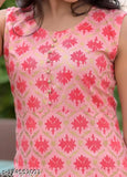 Rayon printed round neck sleeveless ankle-length pink kurta for women & girls in various sizes, showcasing an Indian-inspired design