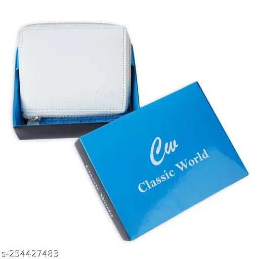 Faux leather wallet, Classic World New Fancy zip Closure Trending, 2 currency compartments, 5 card slots, coin pocket