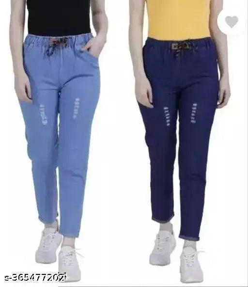 Decent rough denim jogger combo, printed net design, men's size 26/28/30 from India