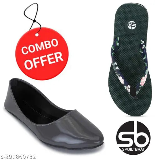 Grey & Green Dot Hawai slippers: Patent leather ballerinas for daily, office, party wear - women's ethnic footwear in India