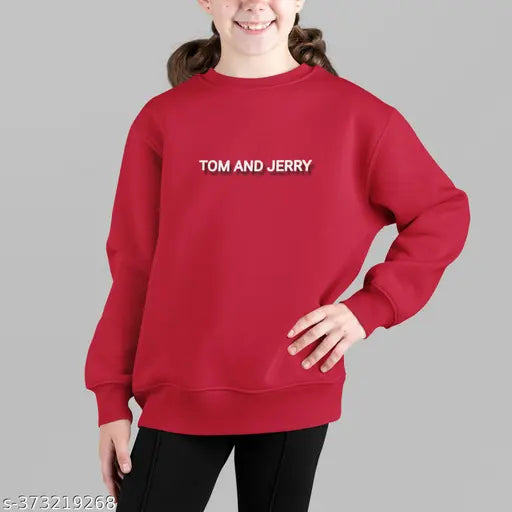 Cotton blend girls sweatshirt with Tom and Jerry front and back printed, best for kids aged 1-10 years (India)