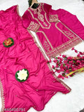 Magenta embroidered anarkali suit set with golden details, heavy work traditional dress for parties and weddings