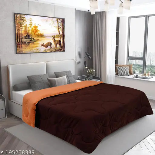 Dream Care reversible AC comforter/blanket (coffee & peach), ultra-soft 450 GSM microfiber, lightweight, all weather duvet, dual color geometric print