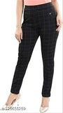 Trendy white-and-black striped check pant combo for girls (cotton blend), comfortable and stylish, sizes 28, 30 (waist 28/30in, length 38in)