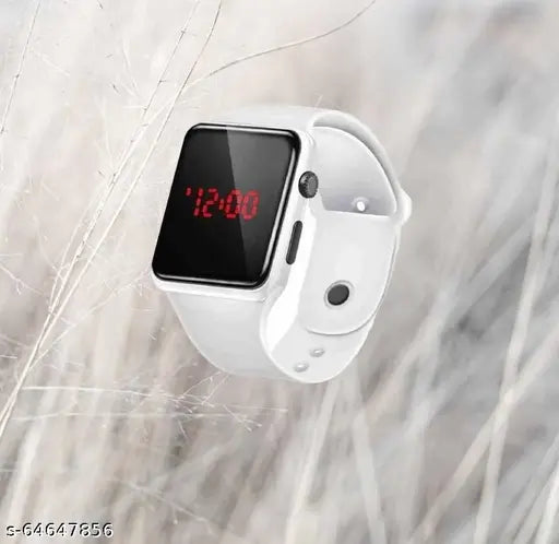 White digital watch, unisex, water-resistant, free size, India-made accessory for boys and girls