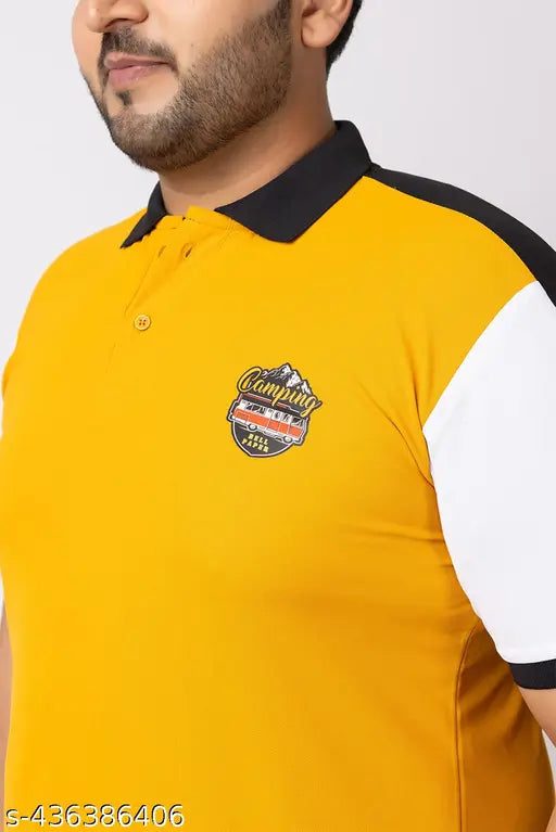 Bell Plus Size Colorblocked Polo Neck T-Shirt for Men - Vibrant, Polycotton, short sleeves