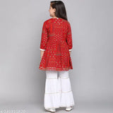 Stylish trendy blue cotton kurta sharara set for girls, single piece with three-quarter sleeves, printed pattern, party wear, India origin