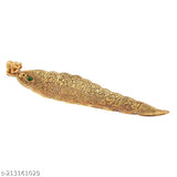Antique golden finish elephant figurine incense holder with pack of agarbatti sticks, brass feng shui showpiece (8.5" x 1" x 0.5")