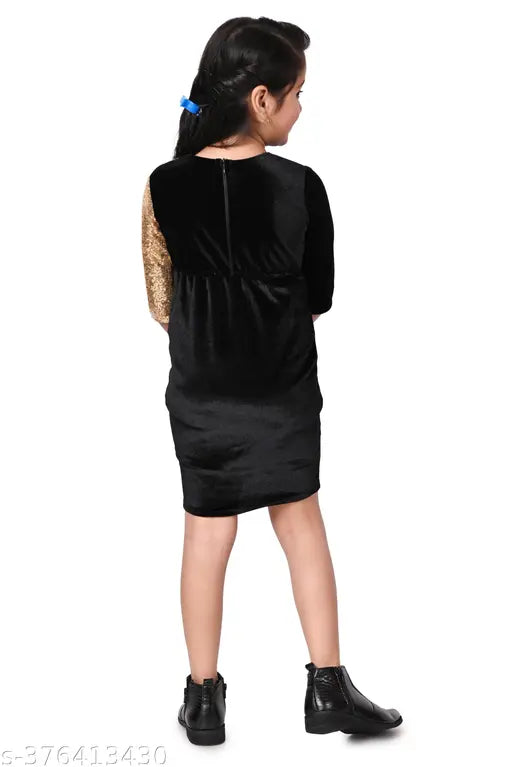 Golden viscose print dress, three-quarter sleeves for kids aged 2-15 years, Indian design