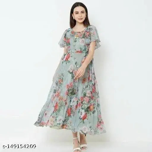 Grey long printed kurta