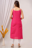 Red striped rayon sleeveless kurti, lightweight & trendy for casual outings, ideal for pairing with leggings or palazzo pants