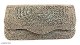 Steel grey sequined clutch bag with long strap