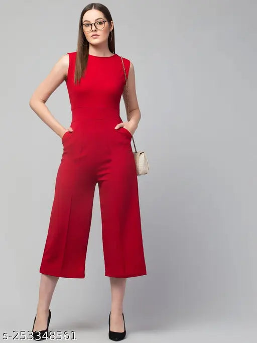 Sleeveless cotton blend jumpsuit for women and girls, solid-colored Richa Fashion outfit on model