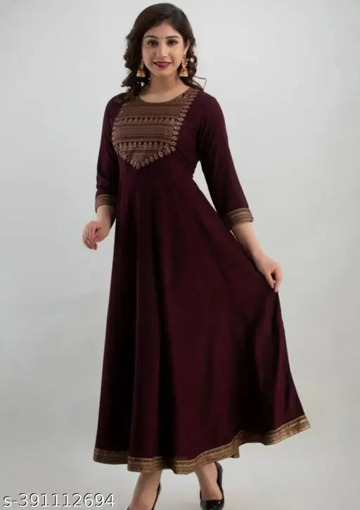 Women's maroon embroidered kurta dress