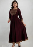 Women's maroon embroidered kurta dress