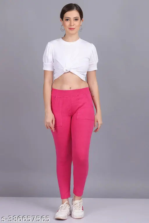 Cotton blend solid pocket jeggings (pack of 3) - stretchable, breathable, and comfortable for daily wear, suitable for yoga and sports