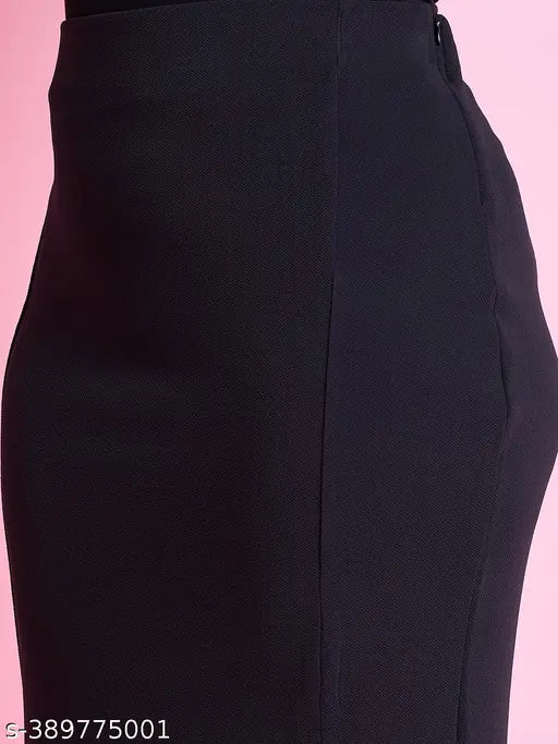 Black plus size maxi length pencil skirt with high slit, polycotton material, perfect for fashion-forward women