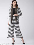 Polyester striped jumpsuit with blazer for women (XS-L), Indian origin