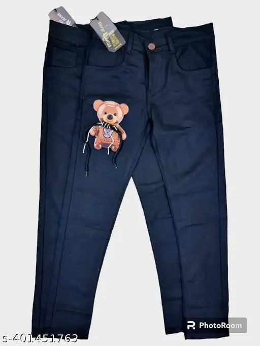 Mens cotton blend solid net teddy bear print denim jeans for stylish comfort and fun movement, size 28/30/32