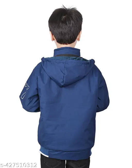 Stylish kids blue winter jacket, cotton blend regular fit long sleeves hood