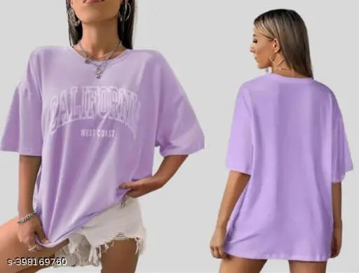 Purple t-shirt with 'California West Coast' printed in white letters