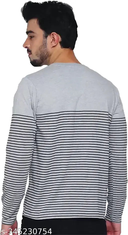 Striped cotton men's full sleeve t-shirt, long sleeves, size S (chest size: 36 in, length size: 27 in), made in India