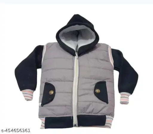 Grey and black padded boys jacket with hood
