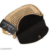 Golden metal clutch with sling bag design, handmade