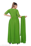 Silk gown and dupatta set for women, long georgette design with front cut embroidery, 3 piece dress